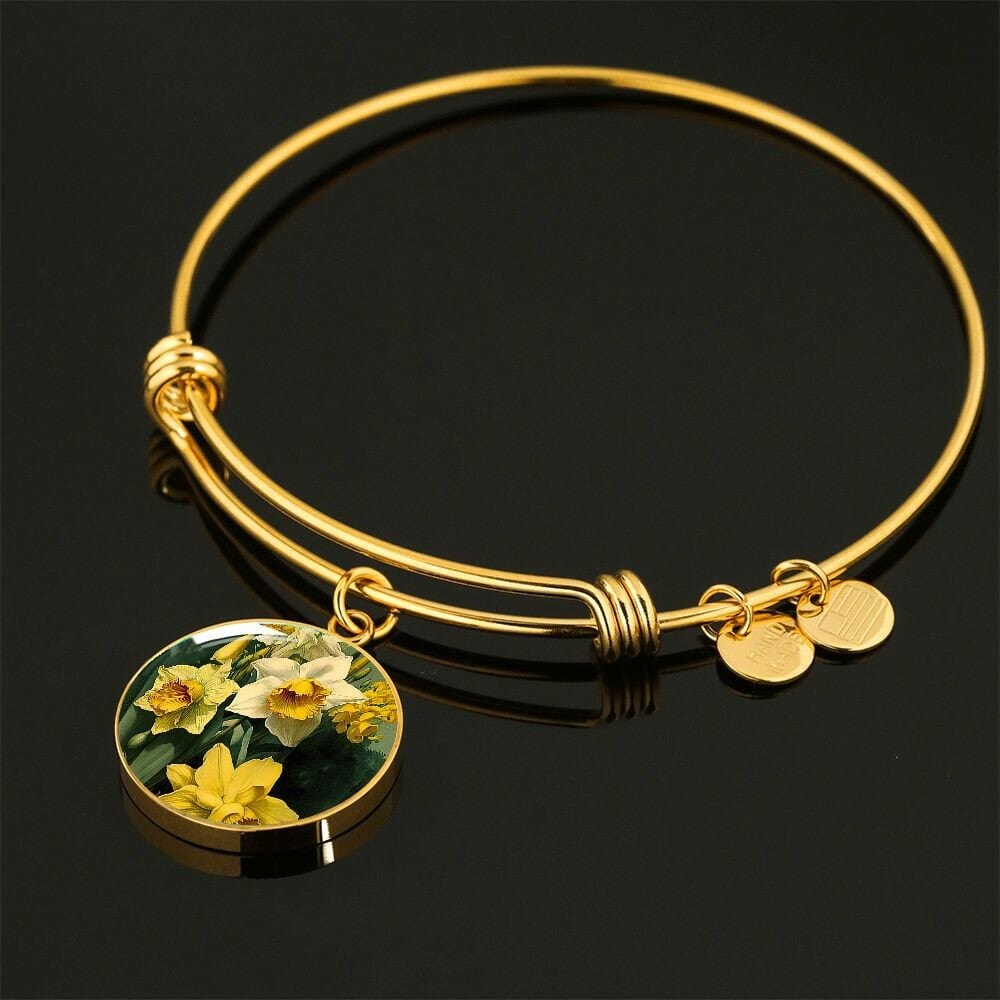 ShineOn Fulfillment Jewelry Personalized Daffodil Flower Art, Custom Pendant with Luxury Bangle - Personalized Engraving Available, Gift Box Included, Free Shipping