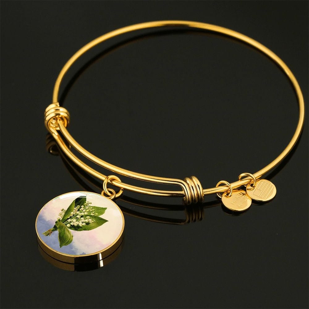 ShineOn Fulfillment Jewelry Personalized Lily of the Valley Art, Custom Pendant and Luxury Bangle - Personalized Engraving Available, Gift Box Included, Free Shipping