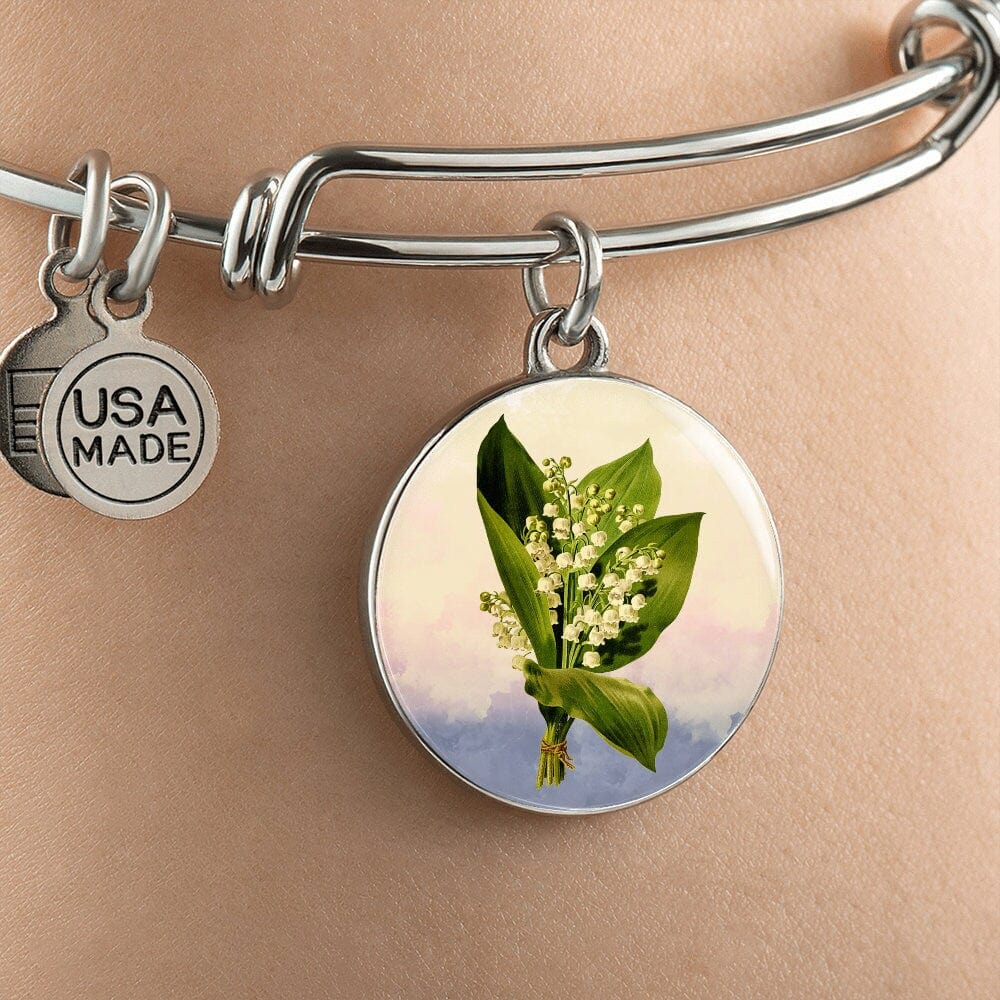 ShineOn Fulfillment Jewelry Personalized Lily of the Valley Art, Custom Pendant and Luxury Bangle - Personalized Engraving Available, Gift Box Included, Free Shipping
