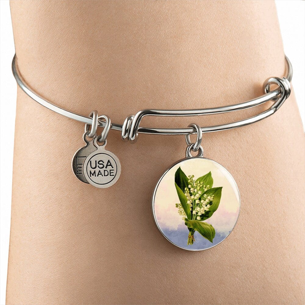 ShineOn Fulfillment Jewelry Personalized Lily of the Valley Art, Custom Pendant and Luxury Bangle - Personalized Engraving Available, Gift Box Included, Free Shipping