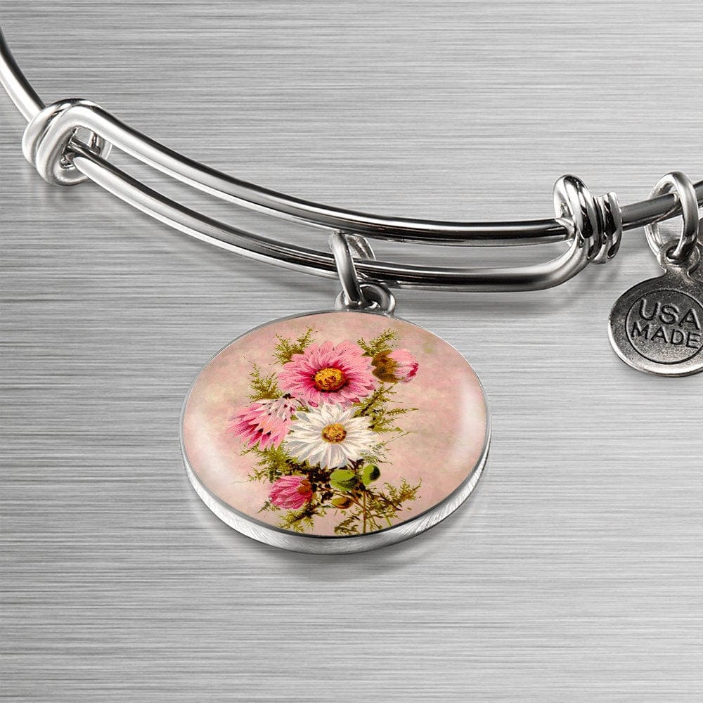 ShineOn Fulfillment Jewelry Personalized Aster Vintage Art, Custom Pendant and Luxury Bangle - Personalized Engraving Available, Gift Box Included, Free Shipping
