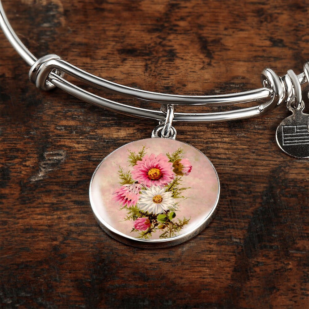 ShineOn Fulfillment Jewelry Personalized Aster Vintage Art, Custom Pendant and Luxury Bangle - Personalized Engraving Available, Gift Box Included, Free Shipping