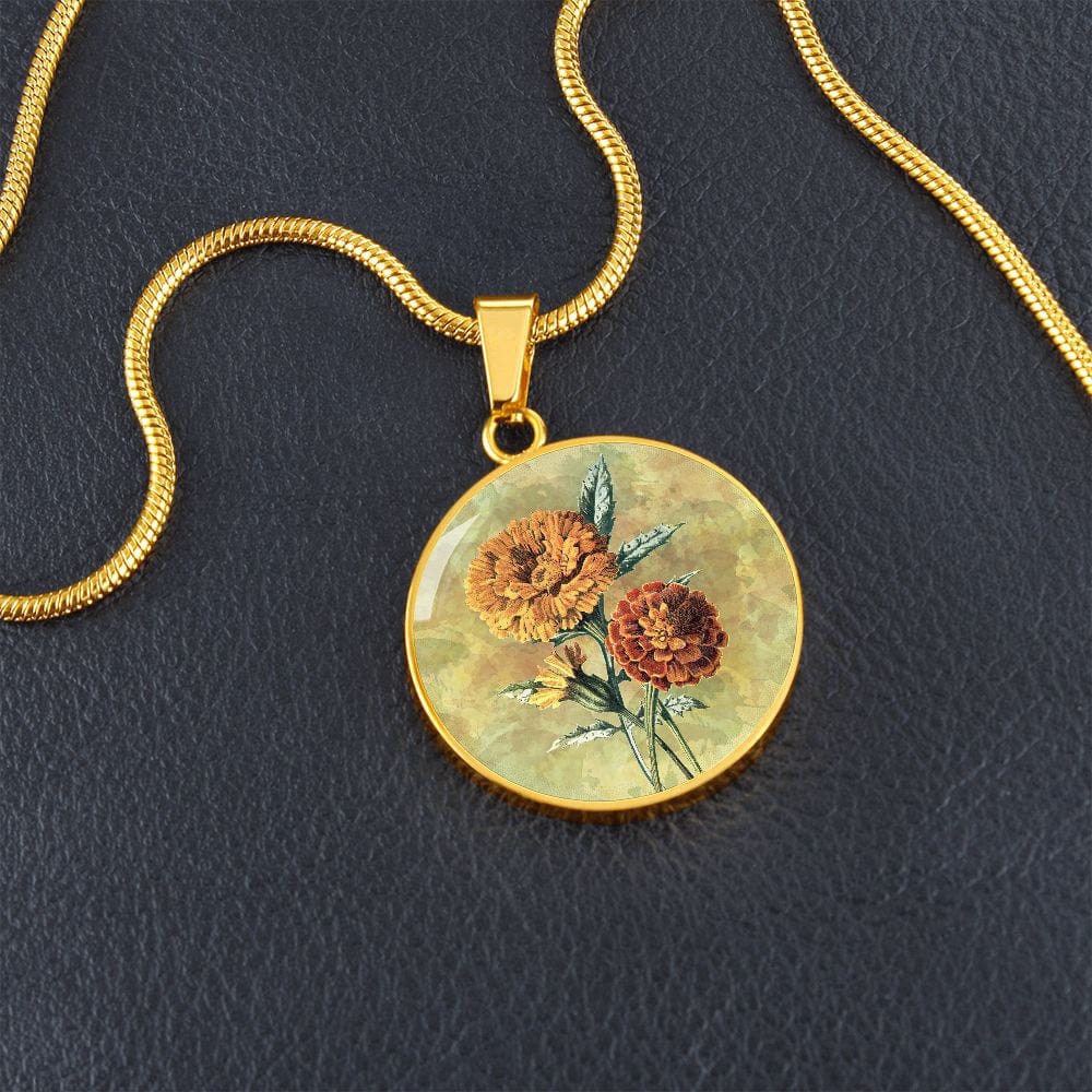 ShineOn Fulfillment Jewelry Personalized Marigold Vintage Art, Custom Pendant and Luxury Necklace - Personalized Engraving Available, Gift Box Included, Free Shipping