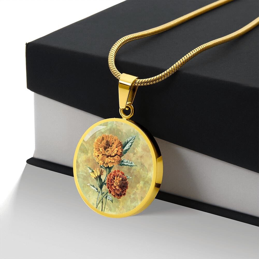 ShineOn Fulfillment Jewelry Personalized Marigold Vintage Art, Custom Pendant and Luxury Necklace - Personalized Engraving Available, Gift Box Included, Free Shipping