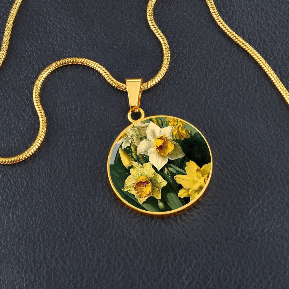 ShineOn Fulfillment Jewelry Personalized Daffodil Flower Art, Custom Pendant with Luxury Necklace - Personalized Engraving Available, Gift Box Included, Free Shipping