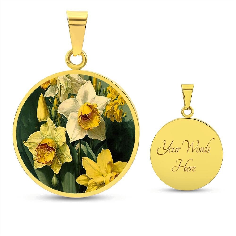 ShineOn Fulfillment Jewelry Personalized Daffodil Flower Art, Custom Pendant with Luxury Necklace - Personalized Engraving Available, Gift Box Included, Free Shipping