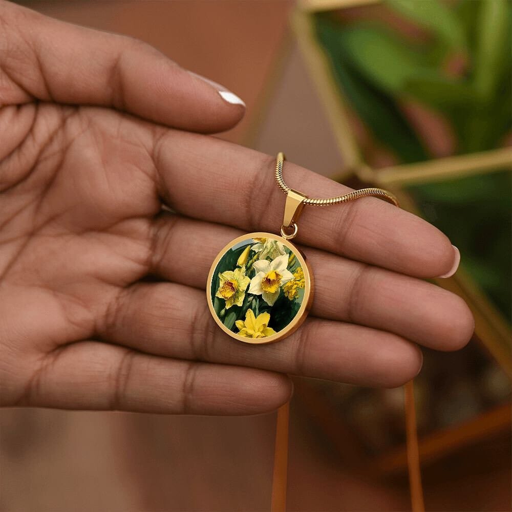 ShineOn Fulfillment Jewelry Personalized Daffodil Flower Art, Custom Pendant with Luxury Necklace - Personalized Engraving Available, Gift Box Included, Free Shipping