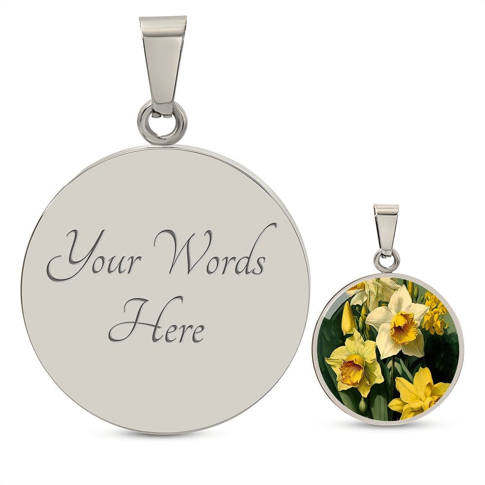 ShineOn Fulfillment Jewelry Personalized Daffodil Flower Art, Custom Pendant with Luxury Necklace - Personalized Engraving Available, Gift Box Included, Free Shipping