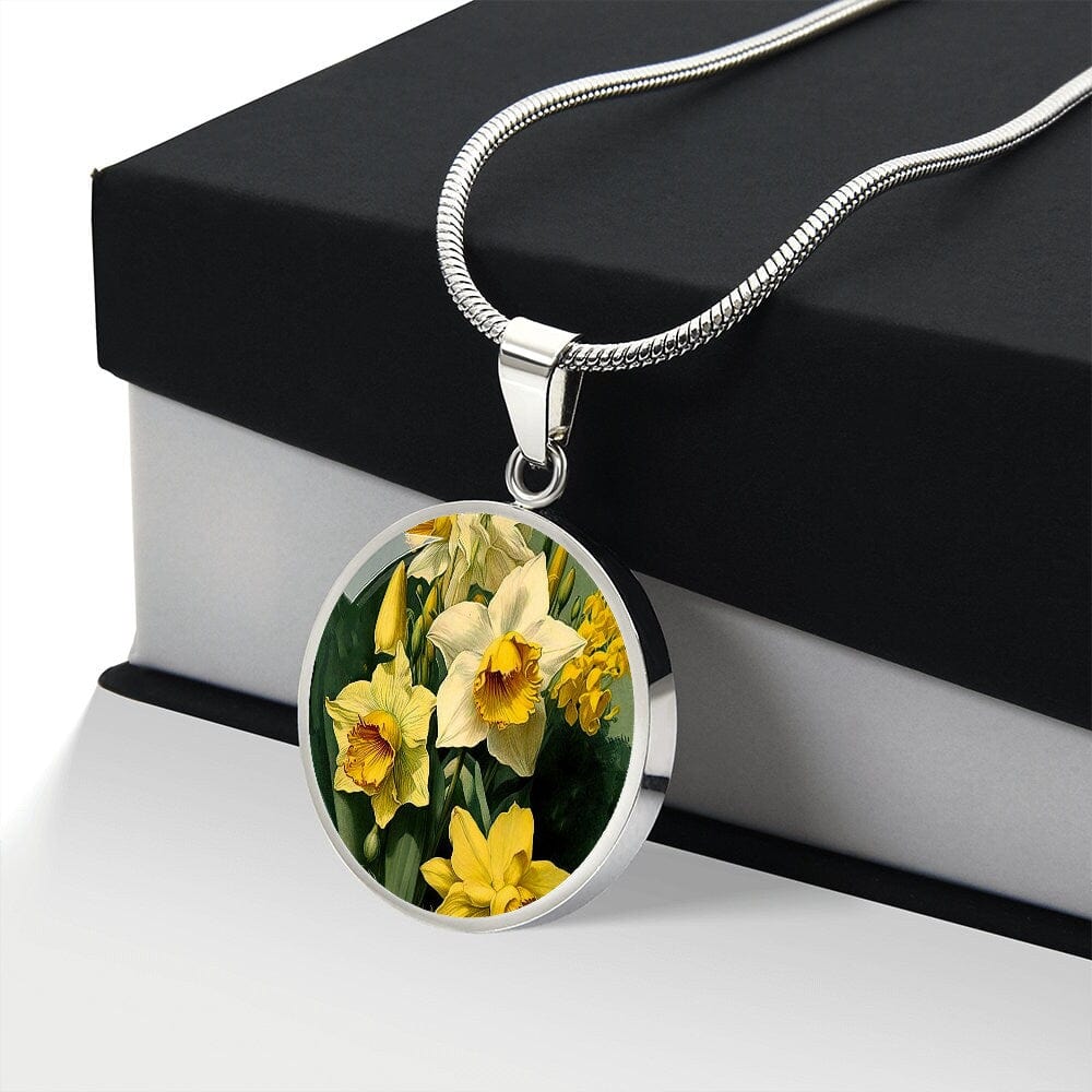 ShineOn Fulfillment Jewelry Personalized Daffodil Flower Art, Custom Pendant with Luxury Necklace - Personalized Engraving Available, Gift Box Included, Free Shipping