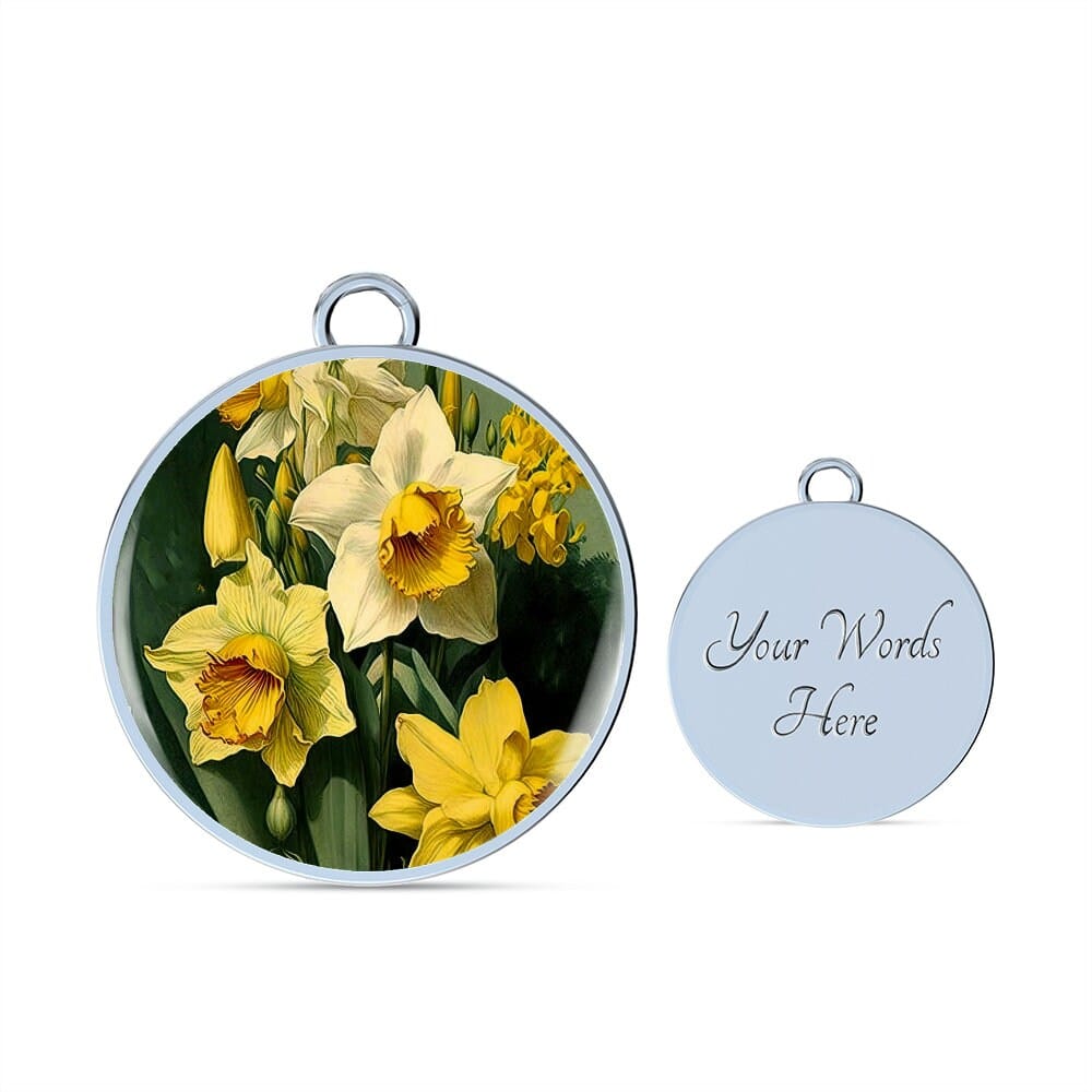 ShineOn Fulfillment Jewelry Personalized Daffodil Flower Art, Custom Pendant with Luxury Bangle - Personalized Engraving Available, Gift Box Included, Free Shipping