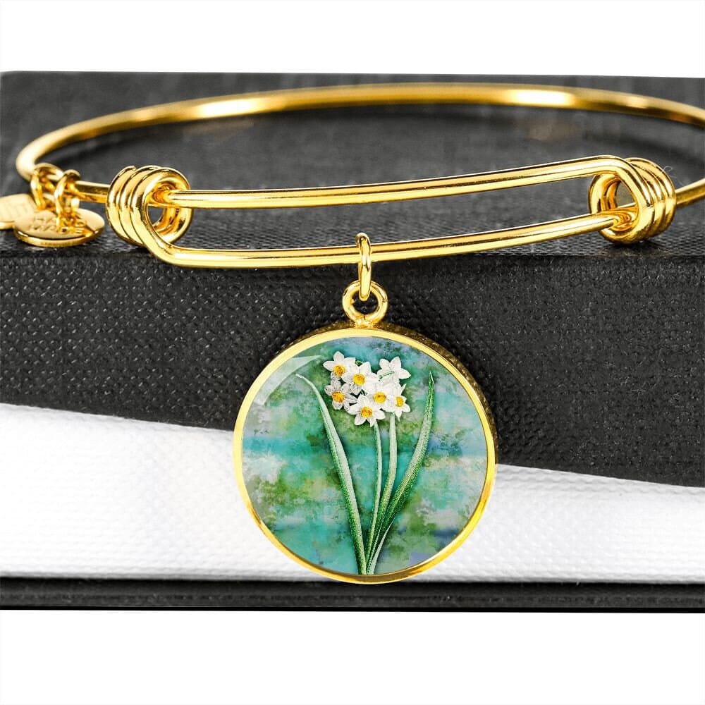 ShineOn Fulfillment Jewelry Personalized Narcissus Vintage Art, Custom Pendant & Luxury Bangle - Personalized Engraving Available, Gift Box Included, Free Shipping