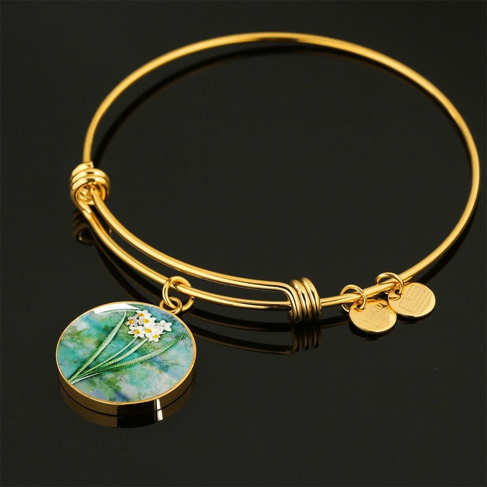 ShineOn Fulfillment Jewelry Personalized Narcissus Vintage Art, Custom Pendant & Luxury Bangle - Personalized Engraving Available, Gift Box Included, Free Shipping