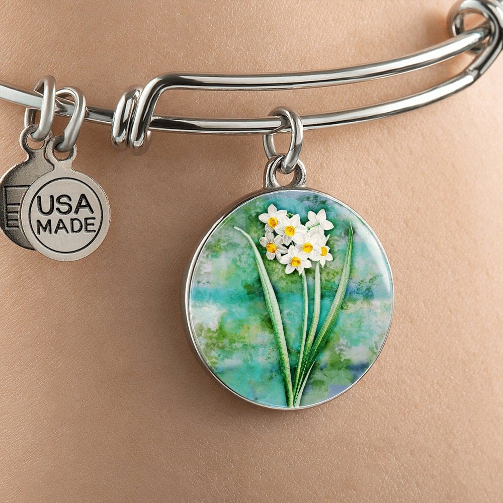 ShineOn Fulfillment Jewelry Personalized Narcissus Vintage Art, Custom Pendant & Luxury Bangle - Personalized Engraving Available, Gift Box Included, Free Shipping