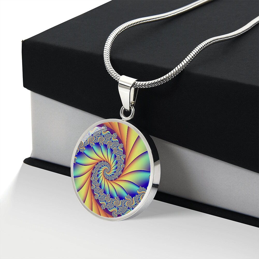 ShineOn Fulfillment Jewelry Personalized Infinite Spiral Fractal Original Art, Custom Pendant with Luxury Necklace - Personalized Engraving Available, Gift Box Included