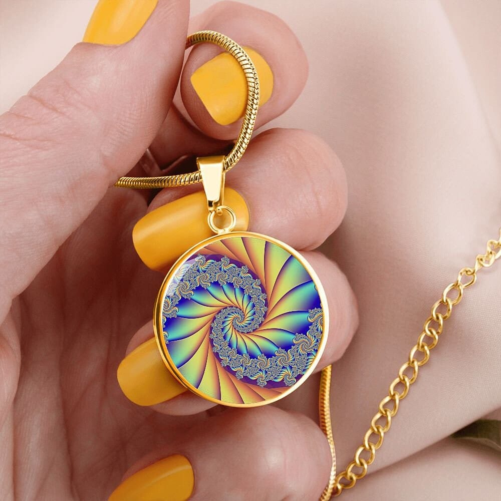 ShineOn Fulfillment Jewelry Personalized Infinite Spiral Fractal Original Art, Custom Pendant with Luxury Necklace - Personalized Engraving Available, Gift Box Included
