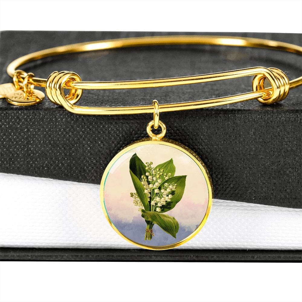 ShineOn Fulfillment Jewelry Personalized Lily of the Valley Art, Custom Pendant and Luxury Bangle - Personalized Engraving Available, Gift Box Included, Free Shipping