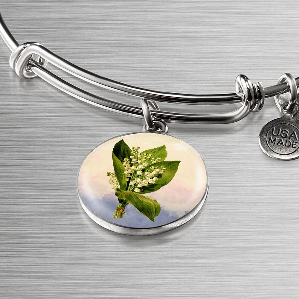 ShineOn Fulfillment Jewelry Personalized Lily of the Valley Art, Custom Pendant and Luxury Bangle - Personalized Engraving Available, Gift Box Included, Free Shipping
