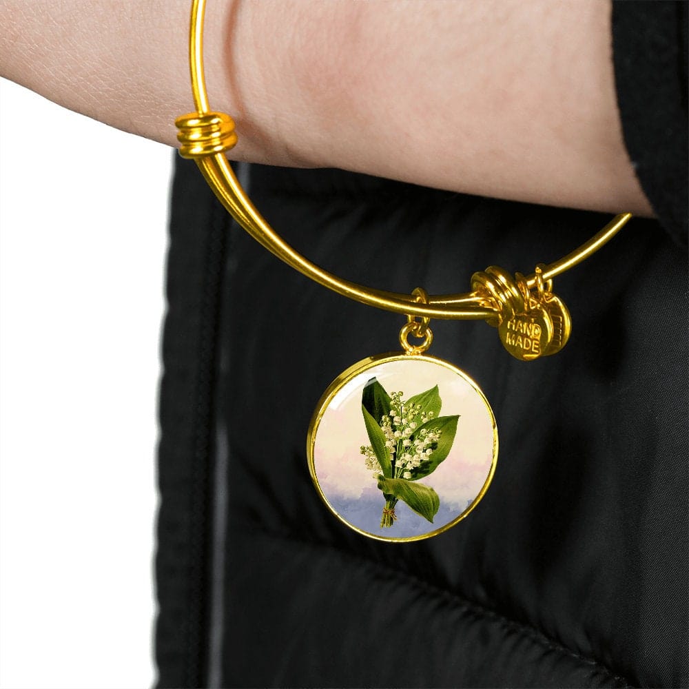 ShineOn Fulfillment Jewelry Personalized Lily of the Valley Art, Custom Pendant and Luxury Bangle - Personalized Engraving Available, Gift Box Included, Free Shipping
