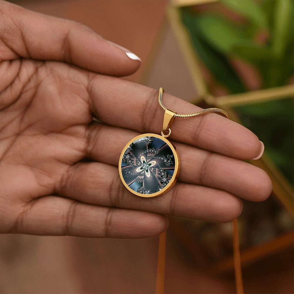 ShineOn Fulfillment Jewelry Personalized Flower Fractal Original Art, Custom Pendant with Luxury Necklace - Personalized Engraving Available, Gift Box Included