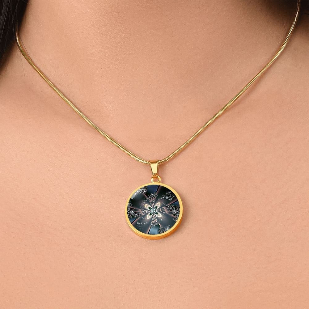 ShineOn Fulfillment Jewelry Personalized Flower Fractal Original Art, Custom Pendant with Luxury Necklace - Personalized Engraving Available, Gift Box Included