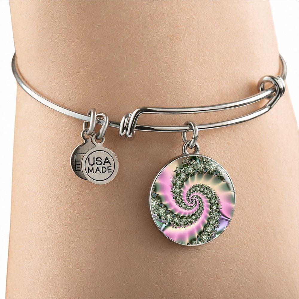 ShineOn Fulfillment Jewelry Personalized Spiral Flower Fractal Original Art, Custom Pendant with Luxury Bangle - Personalized Engraving Available, Gift Box Included