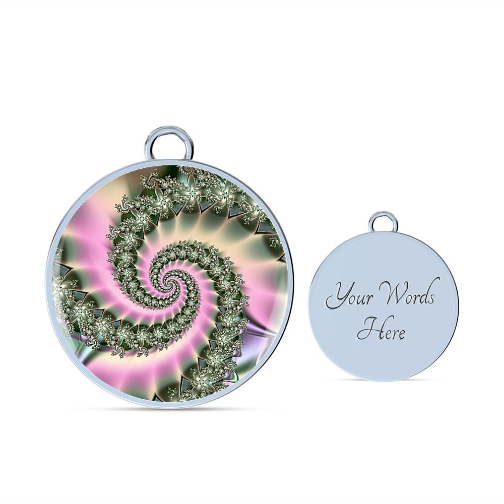ShineOn Fulfillment Jewelry Personalized Spiral Flower Fractal Original Art, Custom Pendant with Luxury Bangle - Personalized Engraving Available, Gift Box Included