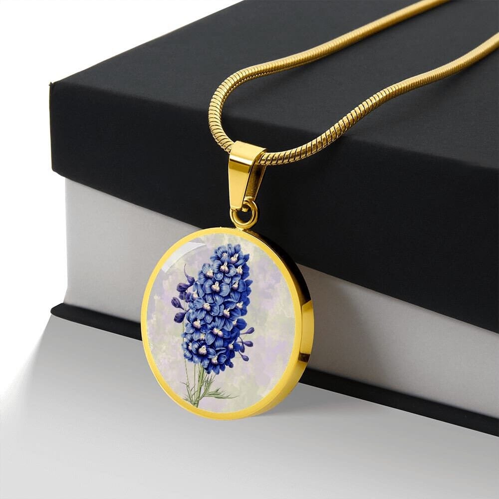ShineOn Fulfillment Jewelry Personalized Larkspur Vintage Art, Custom Pendant and Luxury Necklace - Personalized Engraving Available, Gift Box Included, Free Shipping