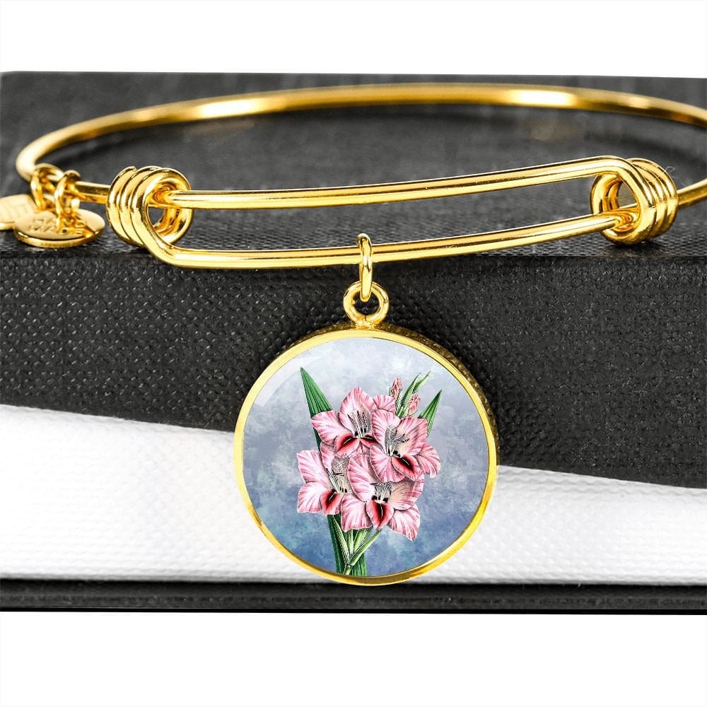 ShineOn Fulfillment Jewelry Personalized Gladiolus Vintage Art, Custom Pendant and Luxury Bangle - Personalized Engraving Available, Gift Box Included, Free Shipping
