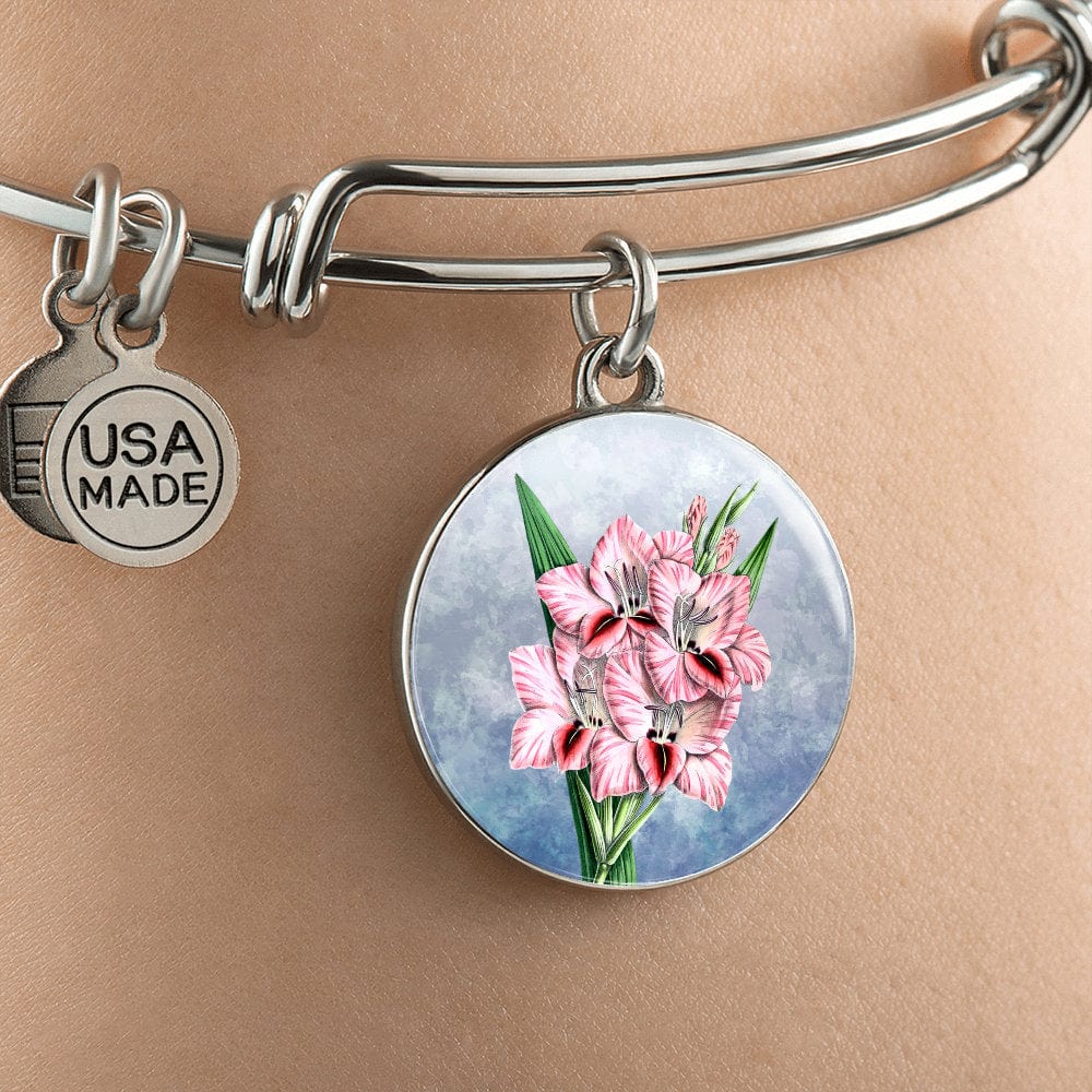ShineOn Fulfillment Jewelry Personalized Gladiolus Vintage Art, Custom Pendant and Luxury Bangle - Personalized Engraving Available, Gift Box Included, Free Shipping