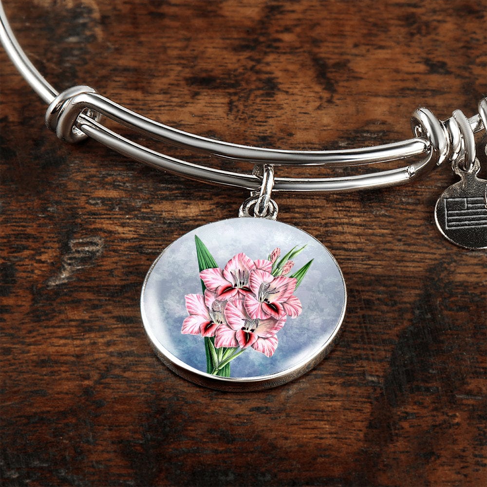 ShineOn Fulfillment Jewelry Personalized Gladiolus Vintage Art, Custom Pendant and Luxury Bangle - Personalized Engraving Available, Gift Box Included, Free Shipping