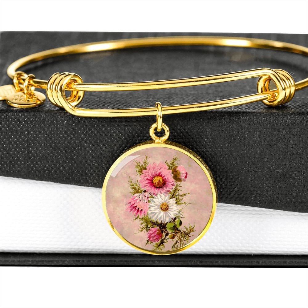 ShineOn Fulfillment Jewelry Personalized Aster Vintage Art, Custom Pendant and Luxury Bangle - Personalized Engraving Available, Gift Box Included, Free Shipping