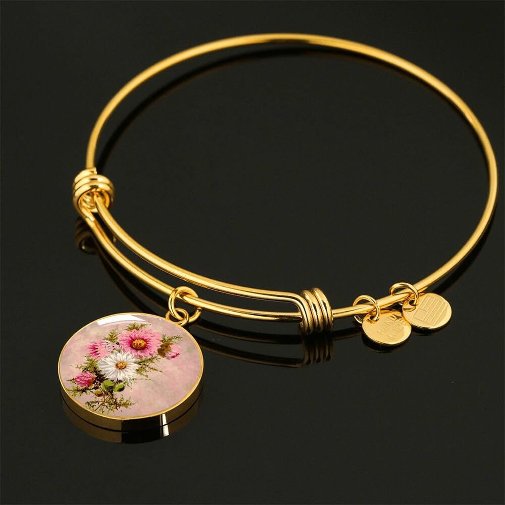 ShineOn Fulfillment Jewelry Personalized Aster Vintage Art, Custom Pendant and Luxury Bangle - Personalized Engraving Available, Gift Box Included, Free Shipping