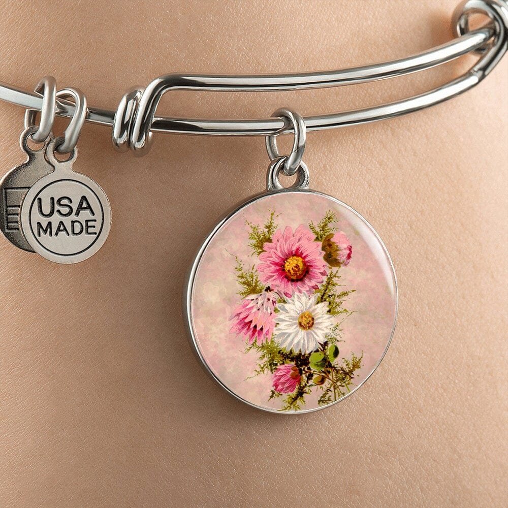 ShineOn Fulfillment Jewelry Personalized Aster Vintage Art, Custom Pendant and Luxury Bangle - Personalized Engraving Available, Gift Box Included, Free Shipping