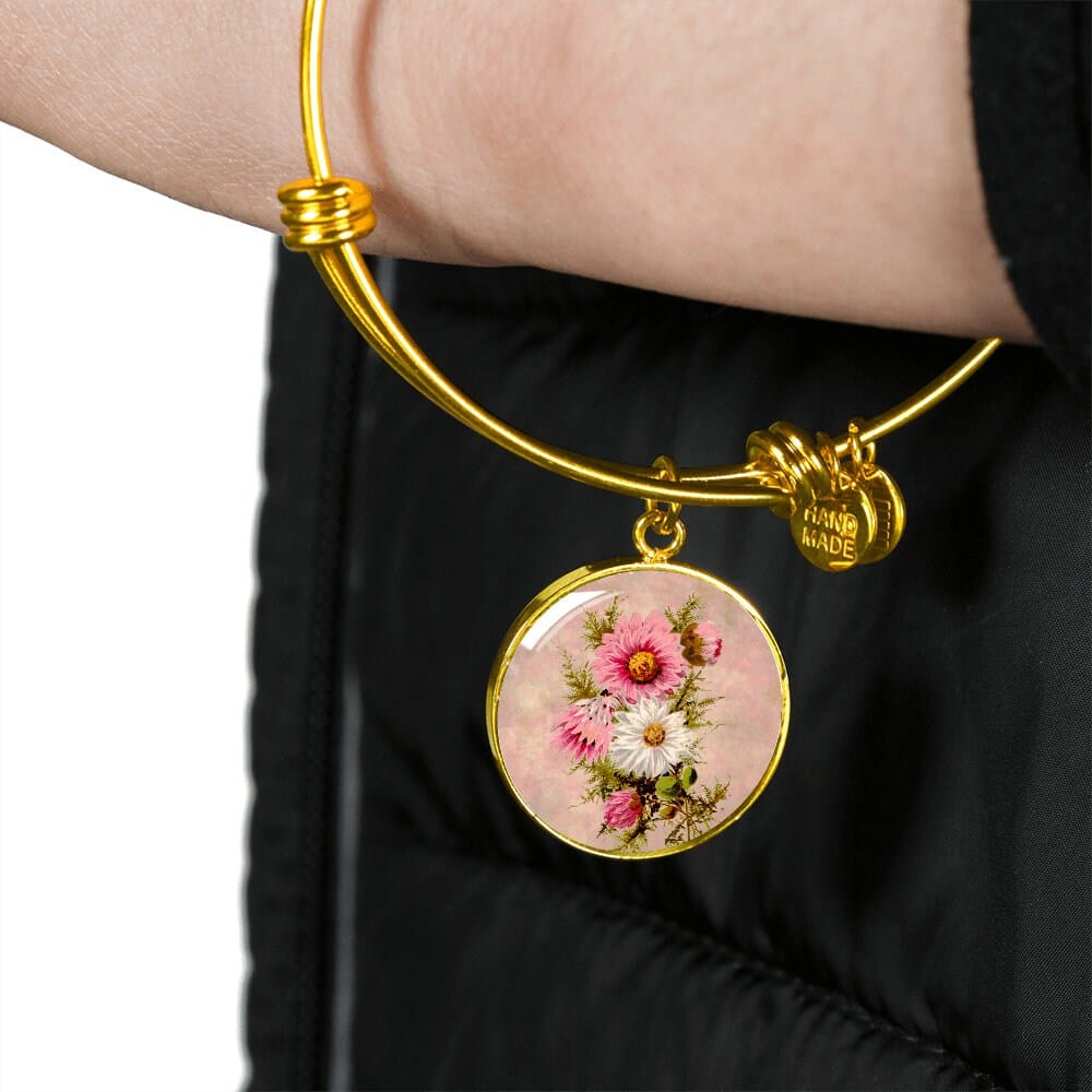 ShineOn Fulfillment Jewelry Personalized Aster Vintage Art, Custom Pendant and Luxury Bangle - Personalized Engraving Available, Gift Box Included, Free Shipping