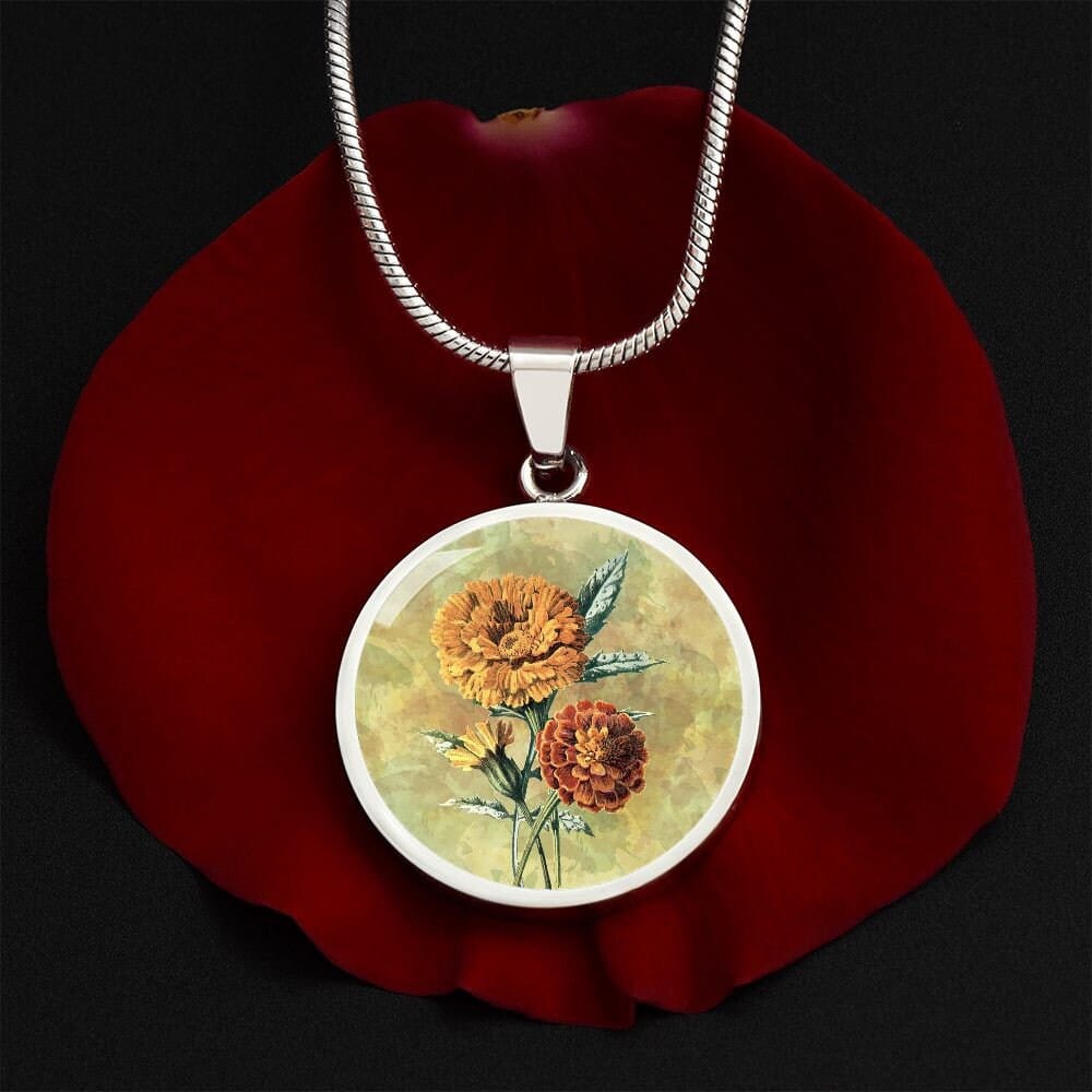ShineOn Fulfillment Jewelry Personalized Marigold Vintage Art, Custom Pendant and Luxury Necklace - Personalized Engraving Available, Gift Box Included, Free Shipping