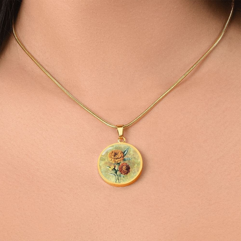 ShineOn Fulfillment Jewelry Personalized Marigold Vintage Art, Custom Pendant and Luxury Necklace - Personalized Engraving Available, Gift Box Included, Free Shipping