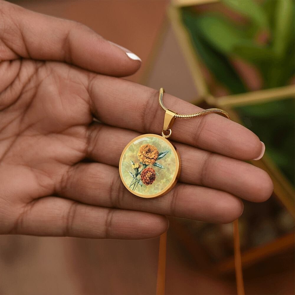 ShineOn Fulfillment Jewelry Personalized Marigold Vintage Art, Custom Pendant and Luxury Necklace - Personalized Engraving Available, Gift Box Included, Free Shipping