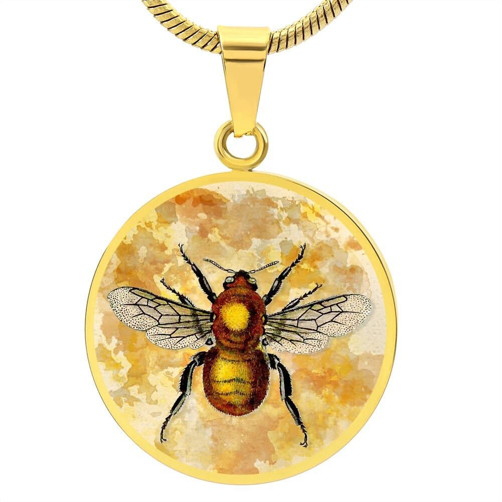 ShineOn Fulfillment Jewelry Personalized Bee Restored Vintage Art Drawing, Custom Pendant with Luxury Necklace - Personalized Engraving Available, Gift Box Included