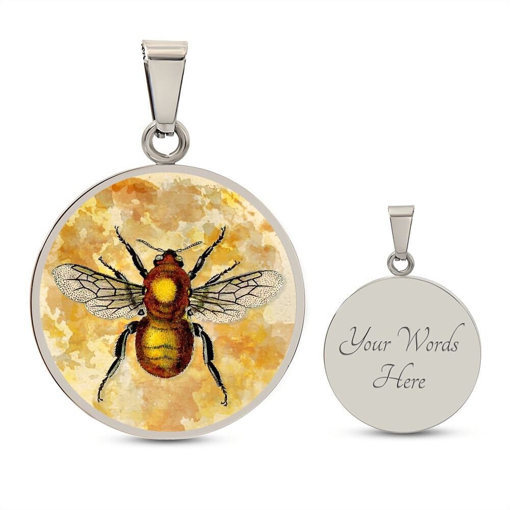 ShineOn Fulfillment Jewelry Personalized Bee Restored Vintage Art Drawing, Custom Pendant with Luxury Necklace - Personalized Engraving Available, Gift Box Included