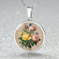 ShineOn Fulfillment Jewelry Personalized Flower Bouquet Restored Vintage Art, Custom Pendant with Luxury Necklace - Personalized Engraving Available, Gift Box Included