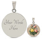 ShineOn Fulfillment Jewelry Personalized Flower Bouquet Restored Vintage Art, Custom Pendant with Luxury Necklace - Personalized Engraving Available, Gift Box Included