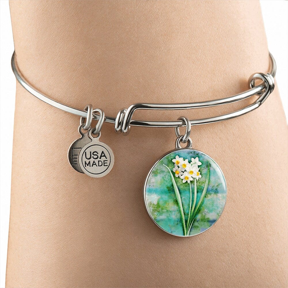 ShineOn Fulfillment Jewelry Personalized Narcissus Vintage Art, Custom Pendant & Luxury Bangle - Personalized Engraving Available, Gift Box Included, Free Shipping