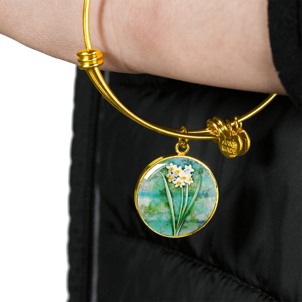 ShineOn Fulfillment Jewelry Personalized Narcissus Vintage Art, Custom Pendant & Luxury Bangle - Personalized Engraving Available, Gift Box Included, Free Shipping