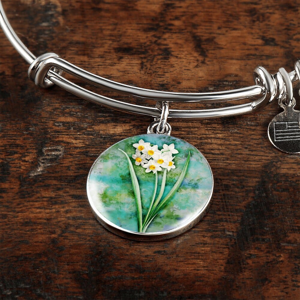ShineOn Fulfillment Jewelry Personalized Narcissus Vintage Art, Custom Pendant & Luxury Bangle - Personalized Engraving Available, Gift Box Included, Free Shipping
