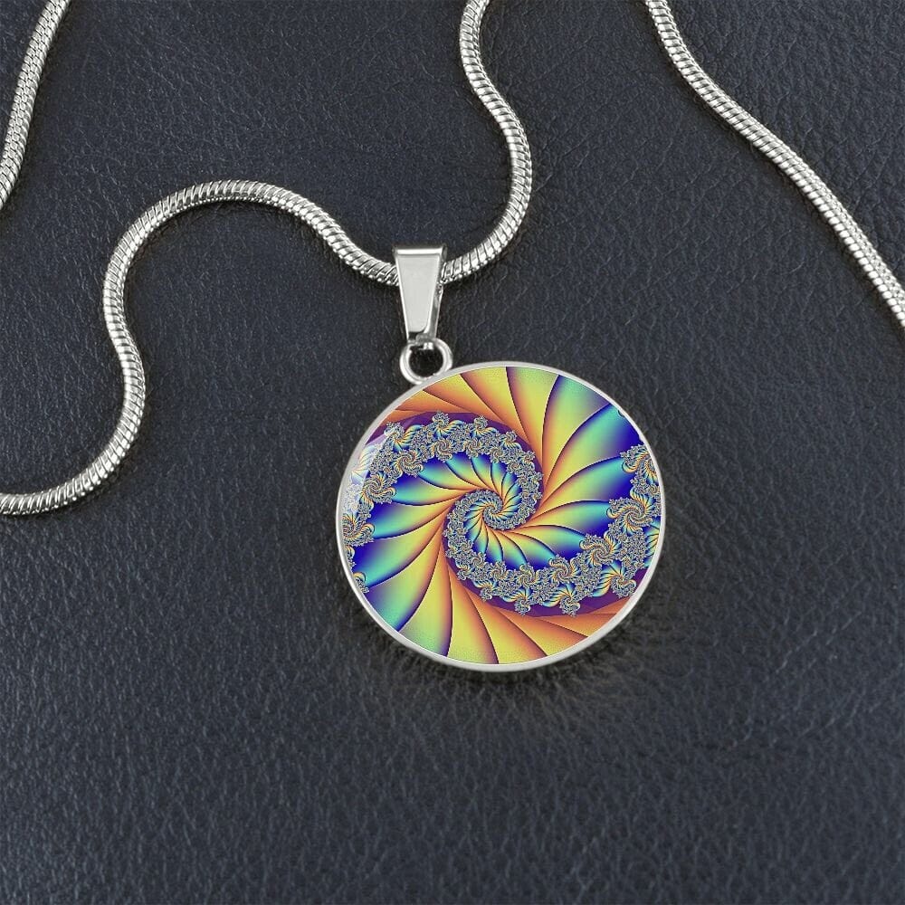 ShineOn Fulfillment Jewelry Personalized Infinite Spiral Fractal Original Art, Custom Pendant with Luxury Necklace - Personalized Engraving Available, Gift Box Included