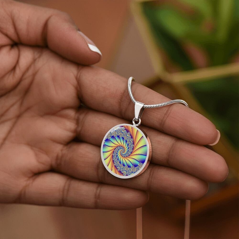 ShineOn Fulfillment Jewelry Personalized Infinite Spiral Fractal Original Art, Custom Pendant with Luxury Necklace - Personalized Engraving Available, Gift Box Included