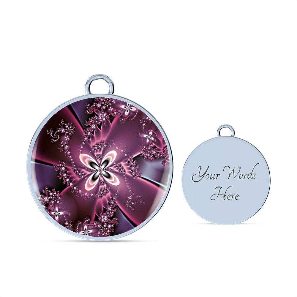 ShineOn Fulfillment Jewelry Personalized Purple Flower Fractal Original Art, Custom Pendant with Luxury Bangle - Personalized Engraving Available, Gift Box Included