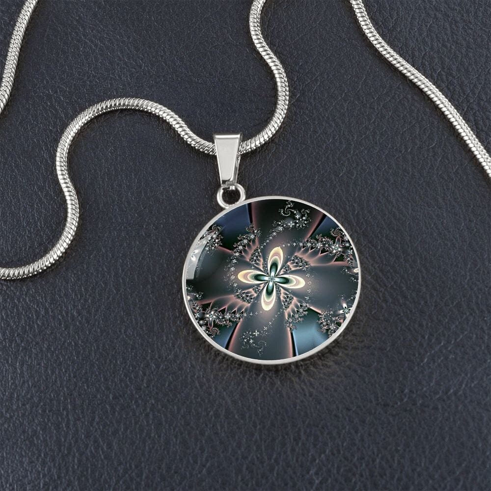 ShineOn Fulfillment Jewelry Personalized Flower Fractal Original Art, Custom Pendant with Luxury Necklace - Personalized Engraving Available, Gift Box Included