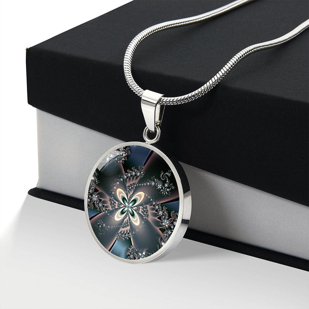 ShineOn Fulfillment Jewelry Personalized Flower Fractal Original Art, Custom Pendant with Luxury Necklace - Personalized Engraving Available, Gift Box Included