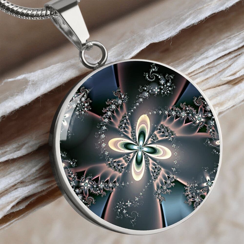 ShineOn Fulfillment Jewelry Personalized Flower Fractal Original Art, Custom Pendant with Luxury Necklace - Personalized Engraving Available, Gift Box Included